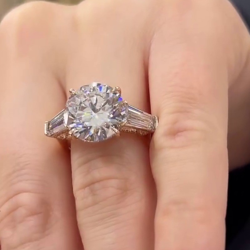 2.86 CTW Round Cut Moissanite Three Stone Engagement Ring 14K White Gold Plated