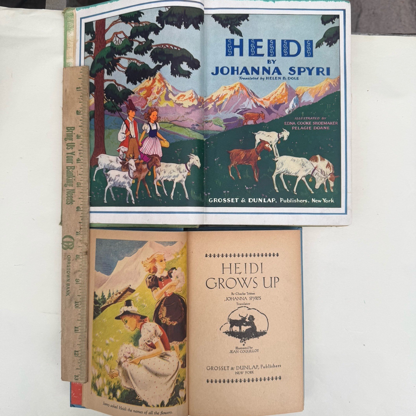 Vintage 1927 Heidi Johanna Spyri Grosset Dunlap Illustrated + Heidi Grows Up