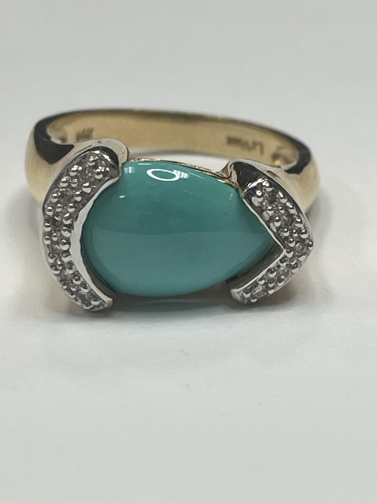 LeVian 14k Gold Turquoise Cocktail Ring with Diamond Accents size 7