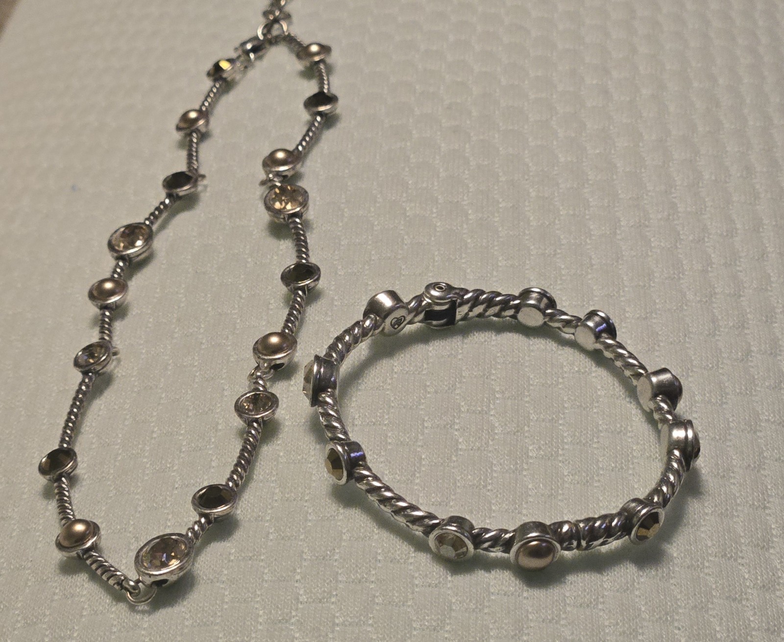 Brighton Monte Carlo Bronze Silver Crystal Amber Gold Necklace & Bracelet 