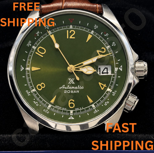 Custom Seiko Mod Alpinist Men\'s 40mm Automatic Mechanical Watch Green Dial Free*
