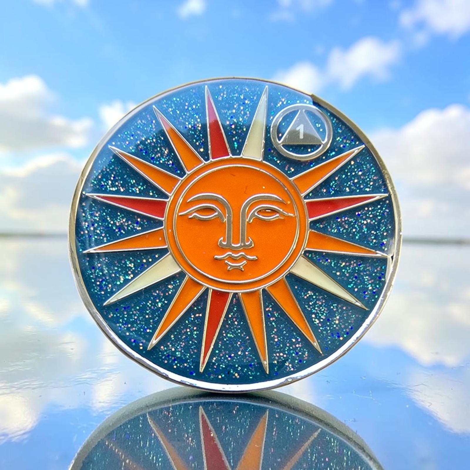 1 to 45 Years AA chips sobriety medallions: Sun and Moon Coin