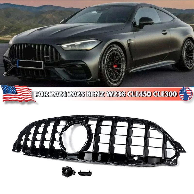 New Gloss Black Front Grille For 2024 2025 Mercedes-Benz W236 C236 CLE300 CLE450