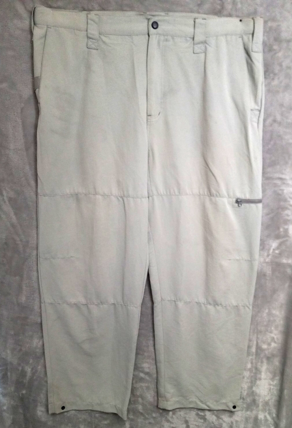 Orvis Trout Bum Pants Mens L Beige Nylon Flat Front Outdoor Zipped Pockets