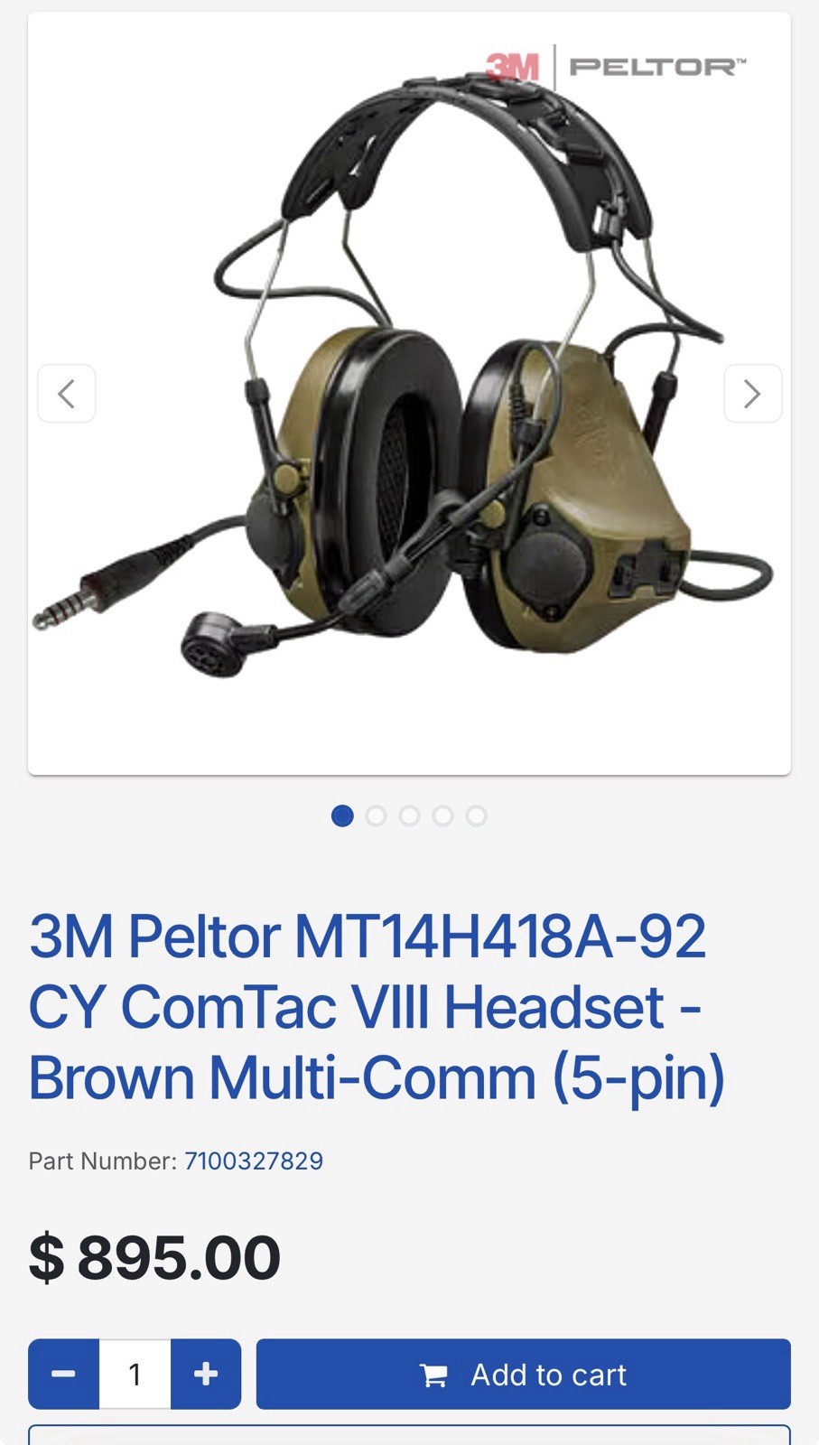 3M PELTOR, COMTAC, VIII MULTI COMM headset, MT14H418A-92 CY, NEXUS 5-CON, Coyote