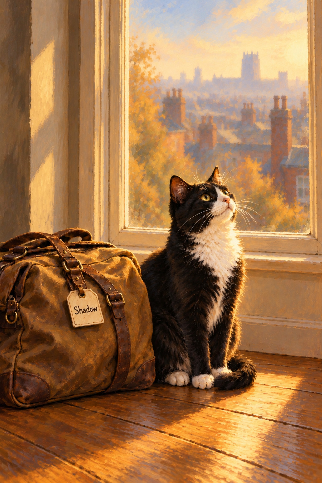 Original Hand Painted Tuxedo Cat Shadow Window Acrylic Painting 16x24