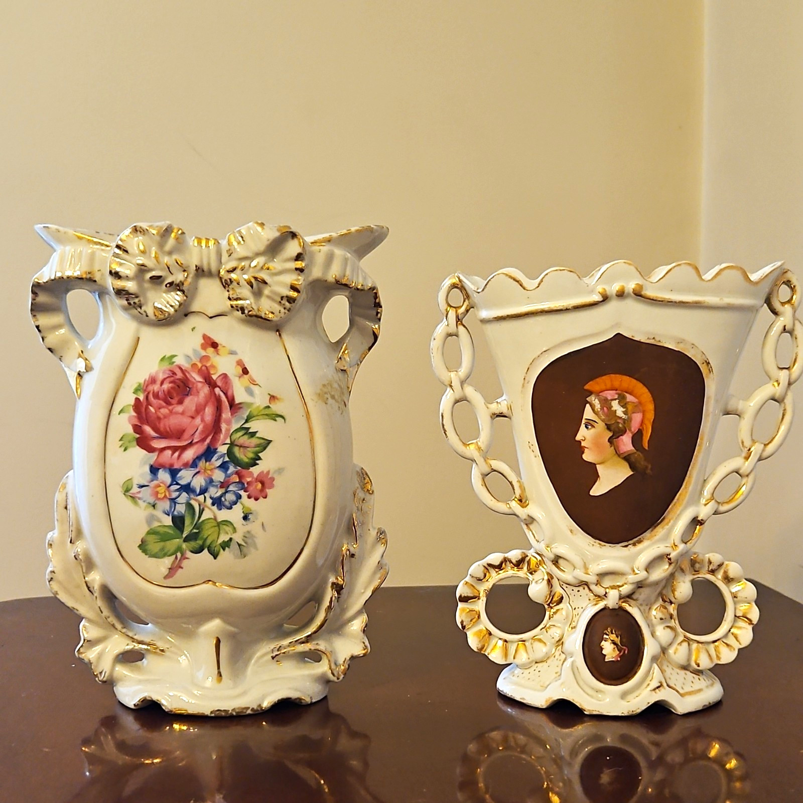 Vintage Porcelain Vase Lot of 2 - Mid Century Floral Japan &  Silhouette Vases
