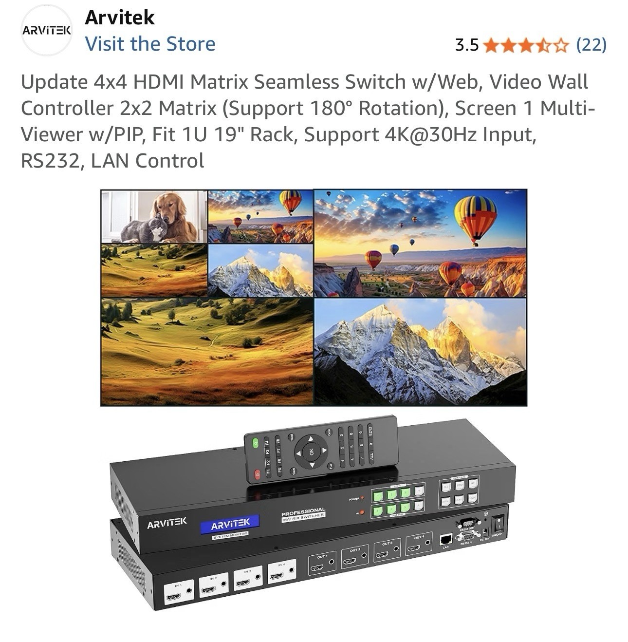 ARVITEK 4x4 HDMI Matrix Multi-Mode Seamless Matrix Switcher AT-HD44LH NEW SEALED