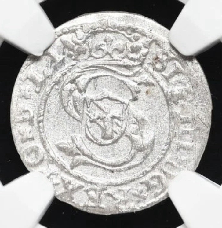 LIVONIA 1598 Teutonic Knights Riga Poland Medieval Silver Schilling 1S NGC MS
