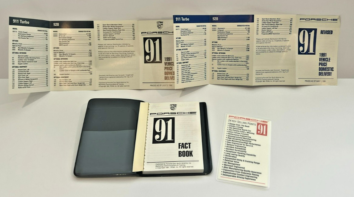 RARE 1991 Porsche Dealership Fact Book + 24 Key selling points 2 Pricing guides RARE 1991 Porsche Dealership Fact Book + 24 Key selling points 2 Pricing guides