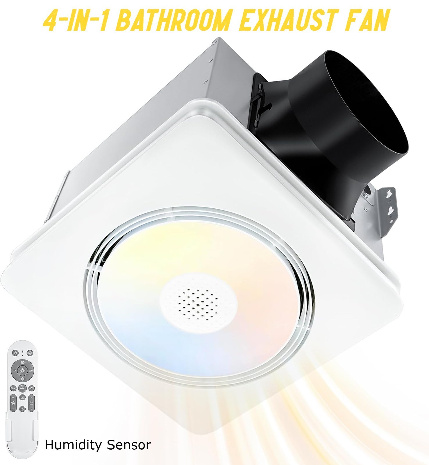 Bathroom Exhaust Fan with Light Heater 160CFM Humidity Sensor Remote 3 Color LED