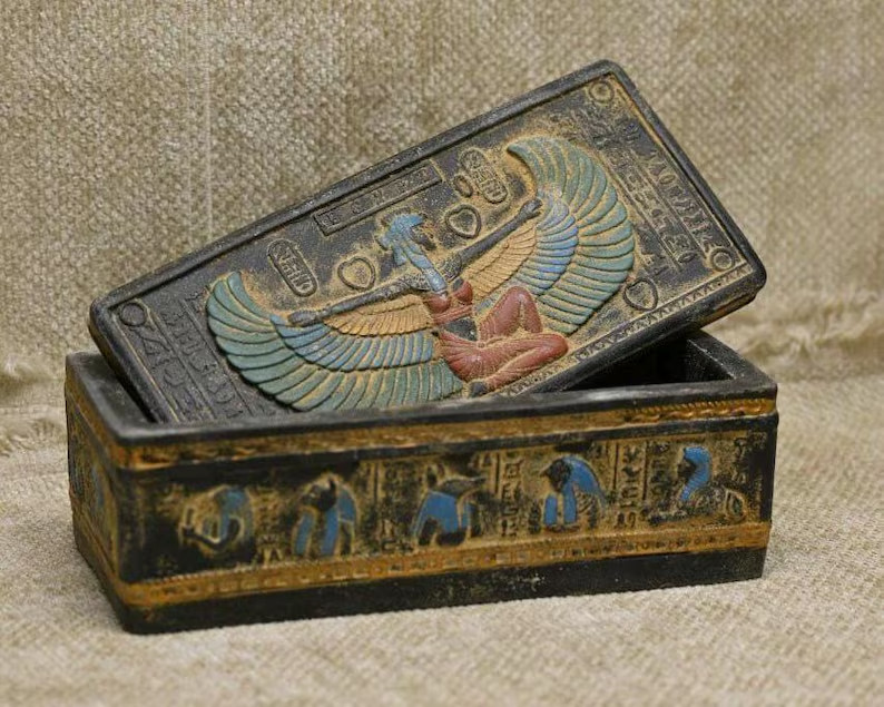 Authentic Ancient Egyptian Antiquities Isis Box with Pharaonic Inscriptions BC