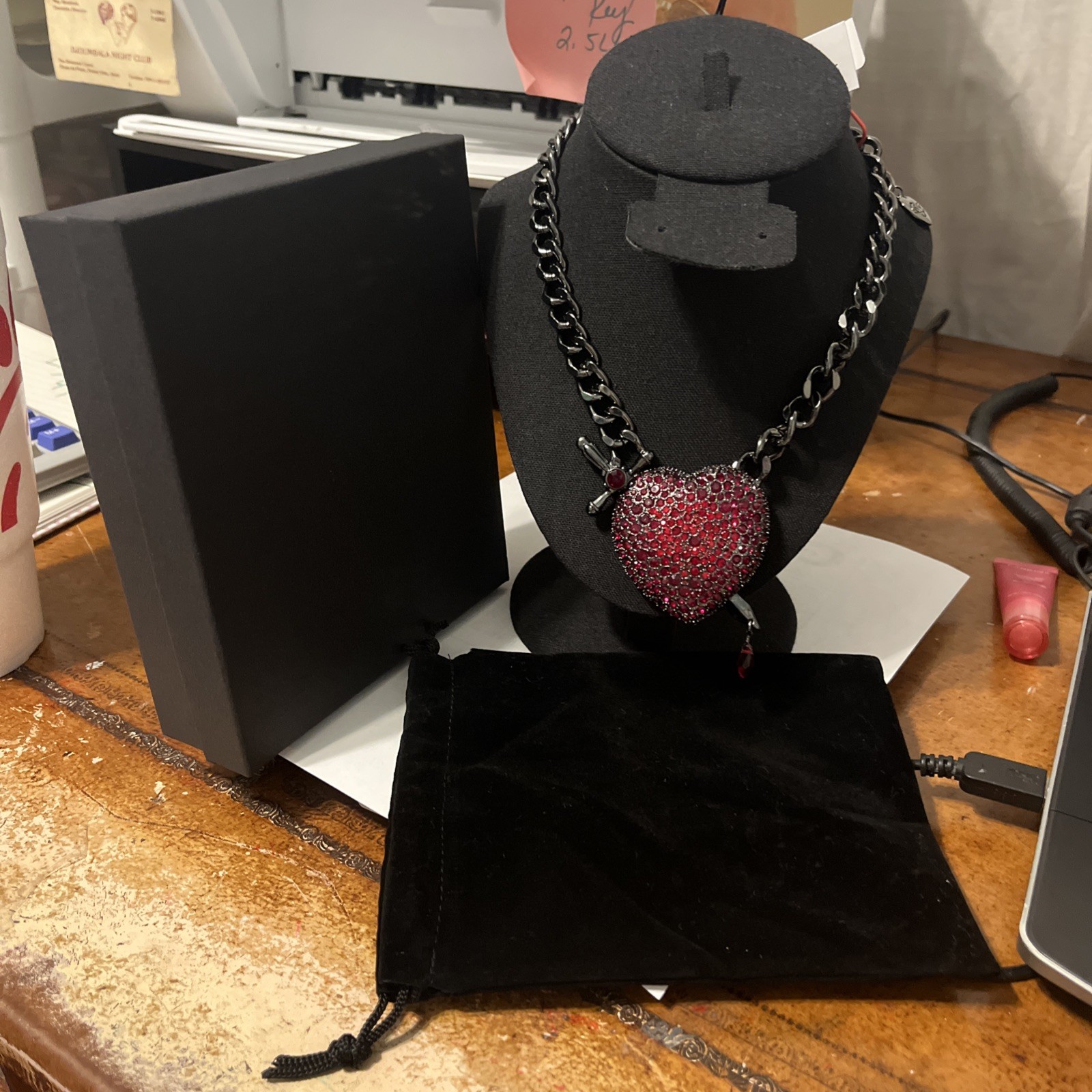 Betsey Johnson gothic Large Red Pavé Bleeding Heart & Dagger Necklace Nwt Betsey Johnson gothic Large Red Pavé Bleeding Heart & Dagger Necklace Nwt