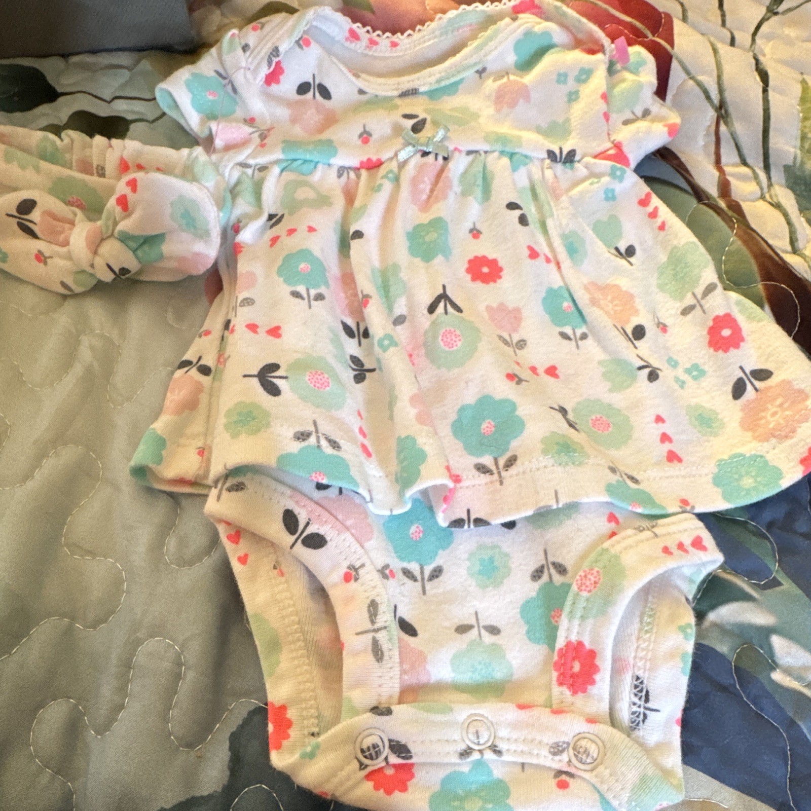 Carter\'s Newborn White/Multicolor Cotton Floral Ruffle Snap One-Piece Bodysuit Carter\'s Newborn White/Multicolor Cotton Floral Ruffle Snap One-Piece Bodysuit