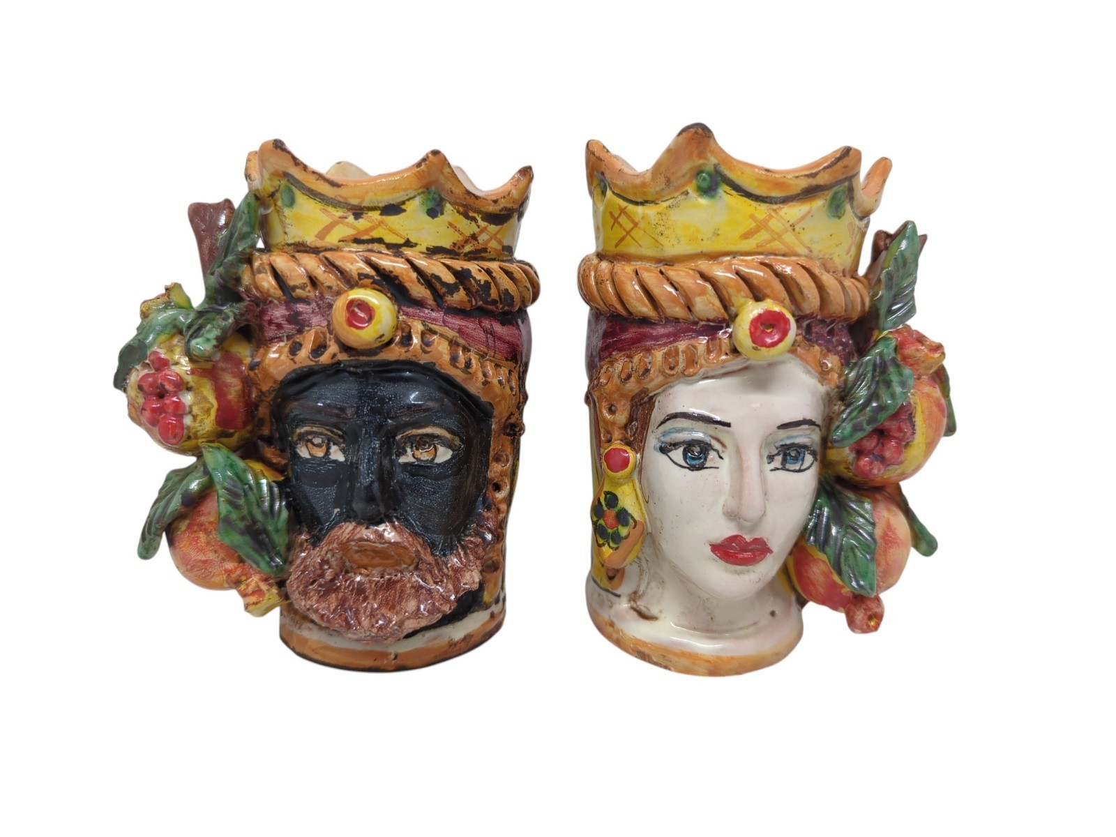 2 Caltagirone Moor\'s Head Ceramic Vases Sicilian Signed A. Scarlatella 4.75\