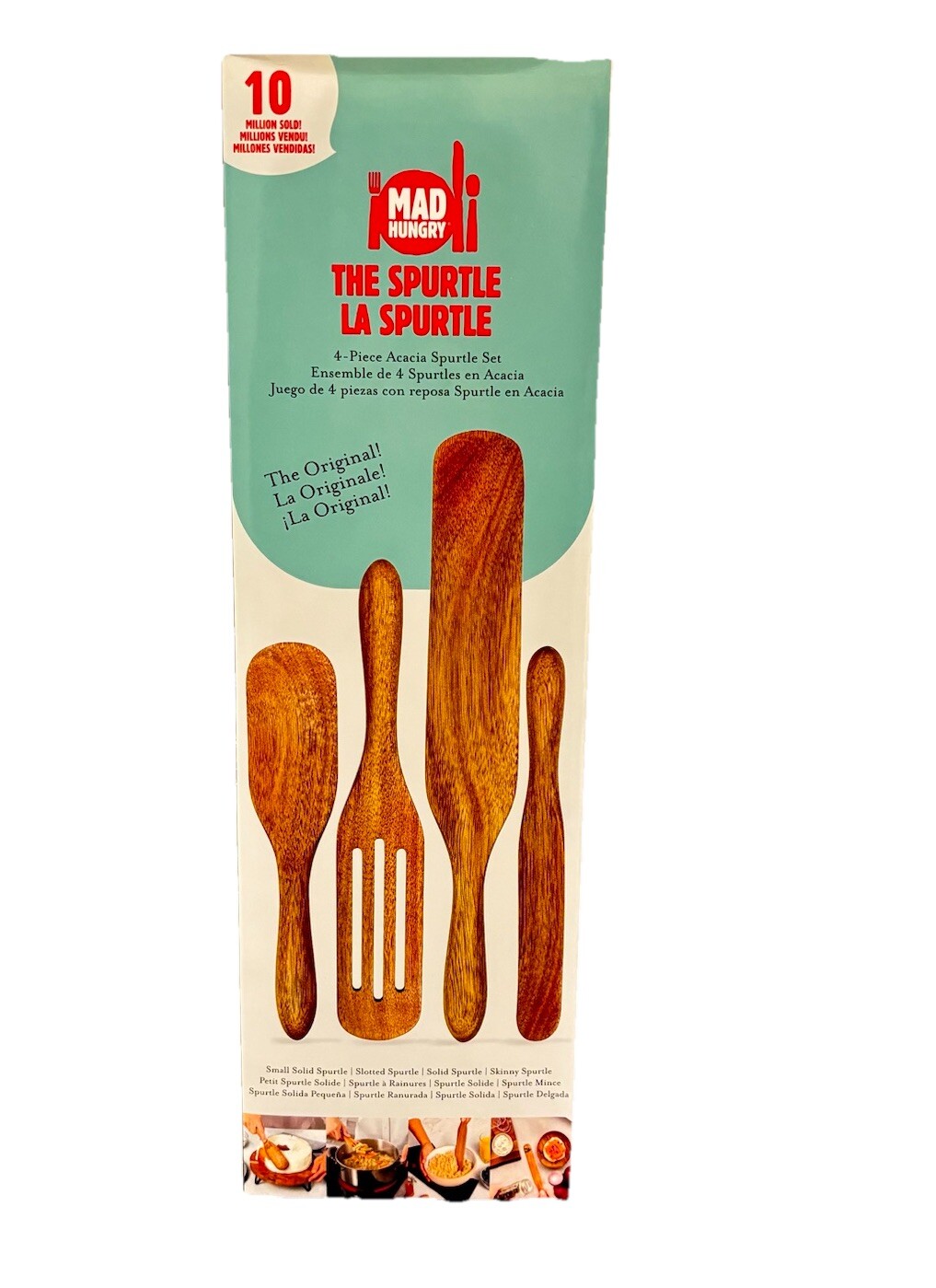 Mad Hungry Spurtle 4pc Set Acacia Premium Wood Finish Cooking Utensils Non-Stick