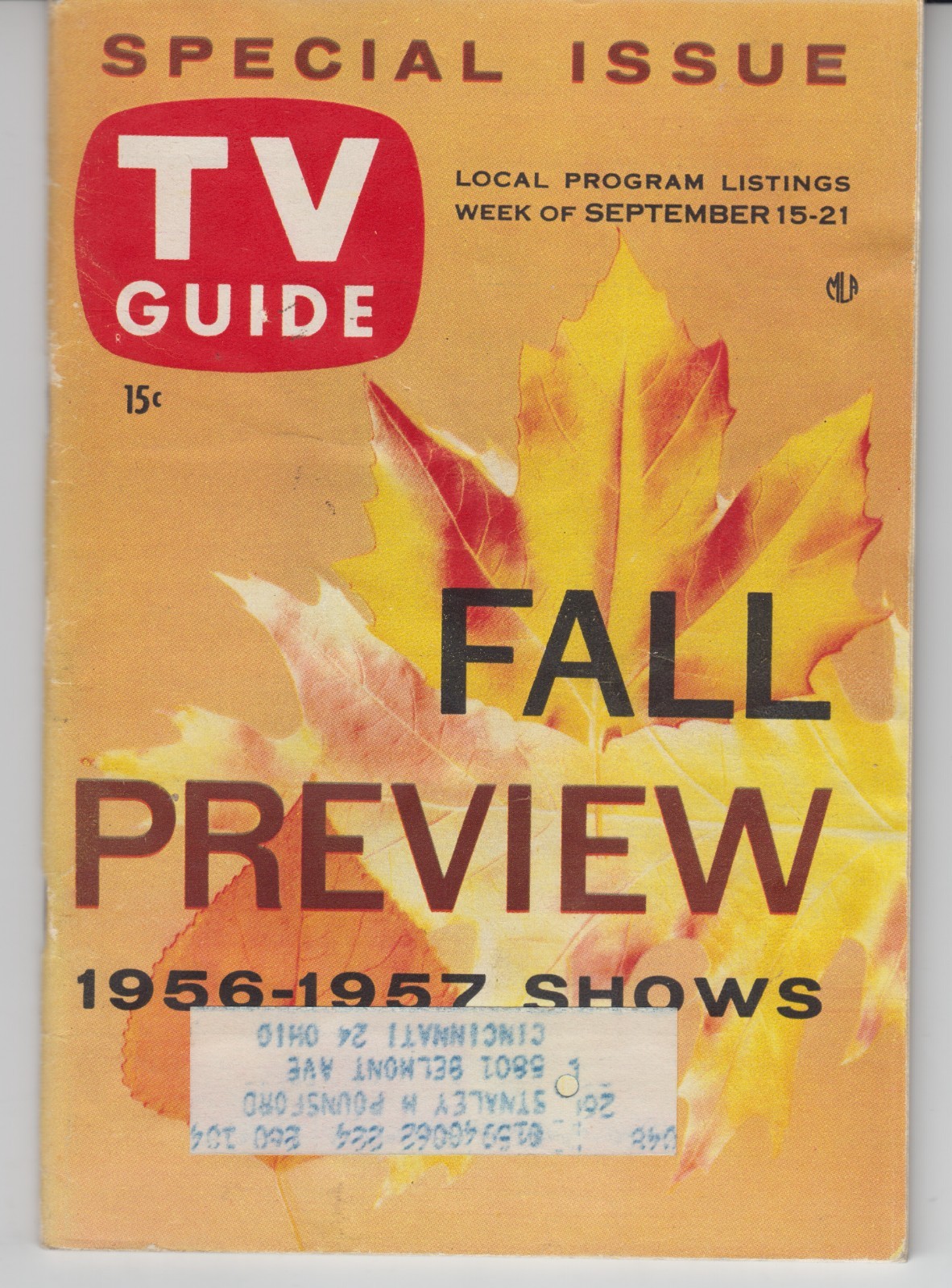 Vintage TV Guide 9/15/1956 Fall Preview 1956-57 Shows Southern Ohio Edition 