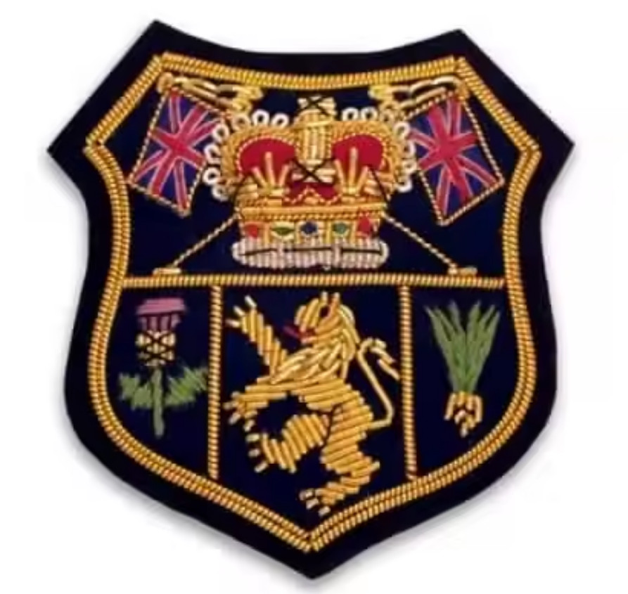 The Royal Vintage Hand Embroidered Bullion Wire Blazer Badge, Lion with crown