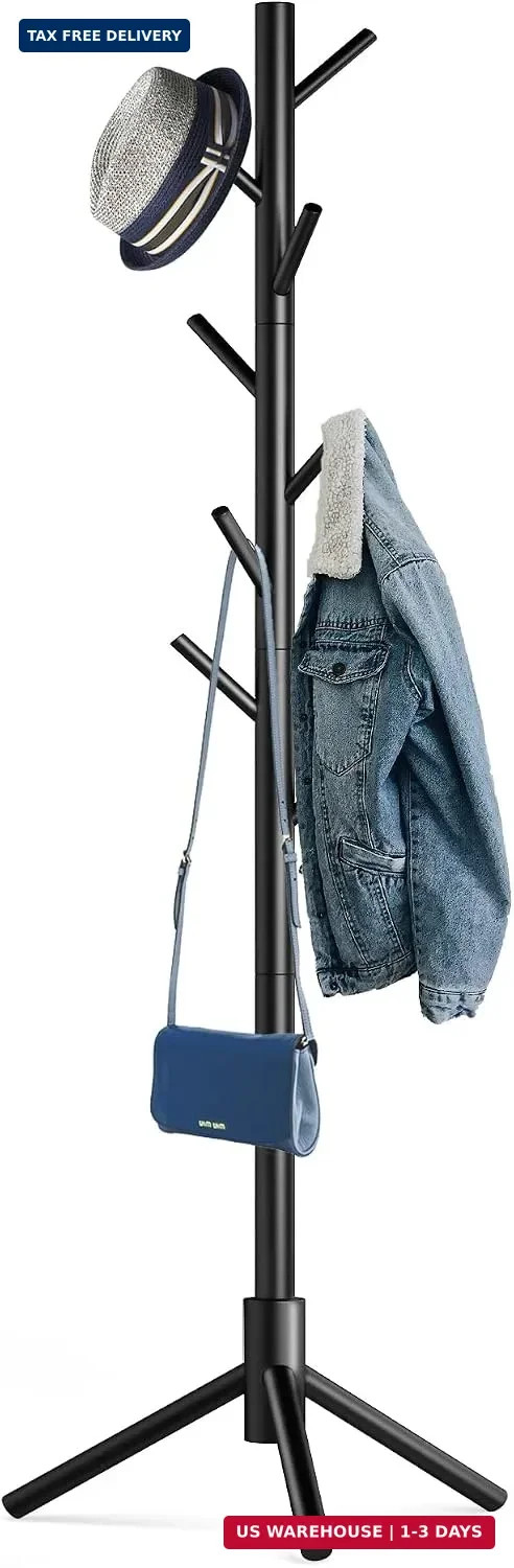 Hupmad Wooden Tree Coat Rack Stand,Sturdy Freestanding Coat Rack with 8 Hooks,3 Hupmad Wooden Tree Coat Rack Stand,Sturdy Freestanding Coat Rack with 8 Hooks,3