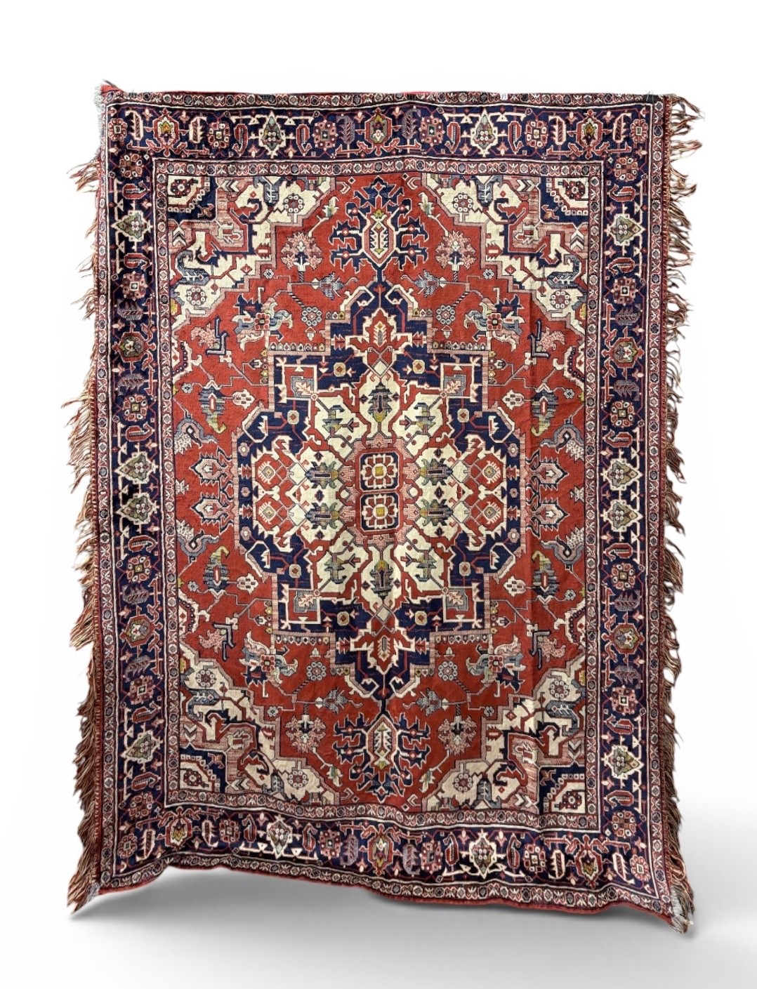 Vintage Hand Knotted Oriental Rug Heriz Serapi Style Medallion Family Estate