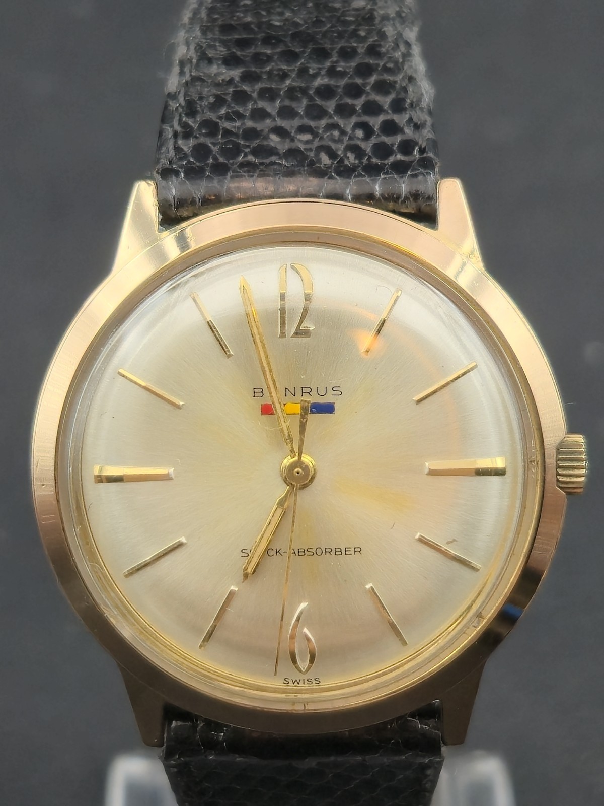 1960s Benrus Shock Absorber Swiss 17J Rose RGP 34mm Manual Wind Running