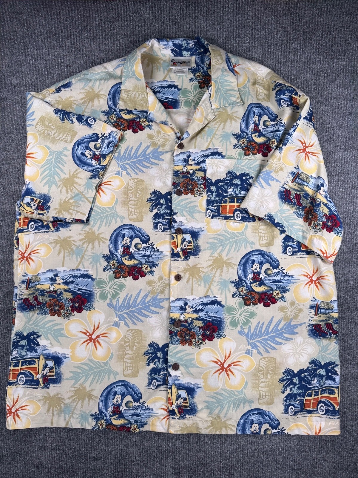Disney Vintage Mickey Mouse Hawaiian Shirt Surf WoodyWagon Aloha Rayon Y2K Large Disney Vintage Mickey Mouse Hawaiian Shirt Surf WoodyWagon Aloha Rayon Y2K Large