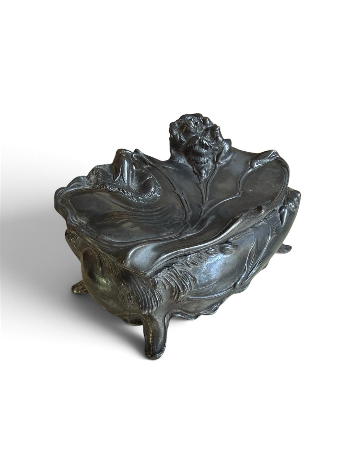 Antique Jennings Bro’s Art Nouveau Jewelry Casket Floral ORIGINAL Silk Lined