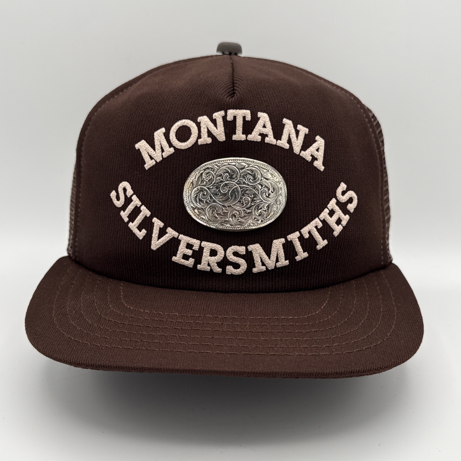 Vintage Montana Silversmiths Trucker Hat Mesh back SnapBack Silver Tone Concho