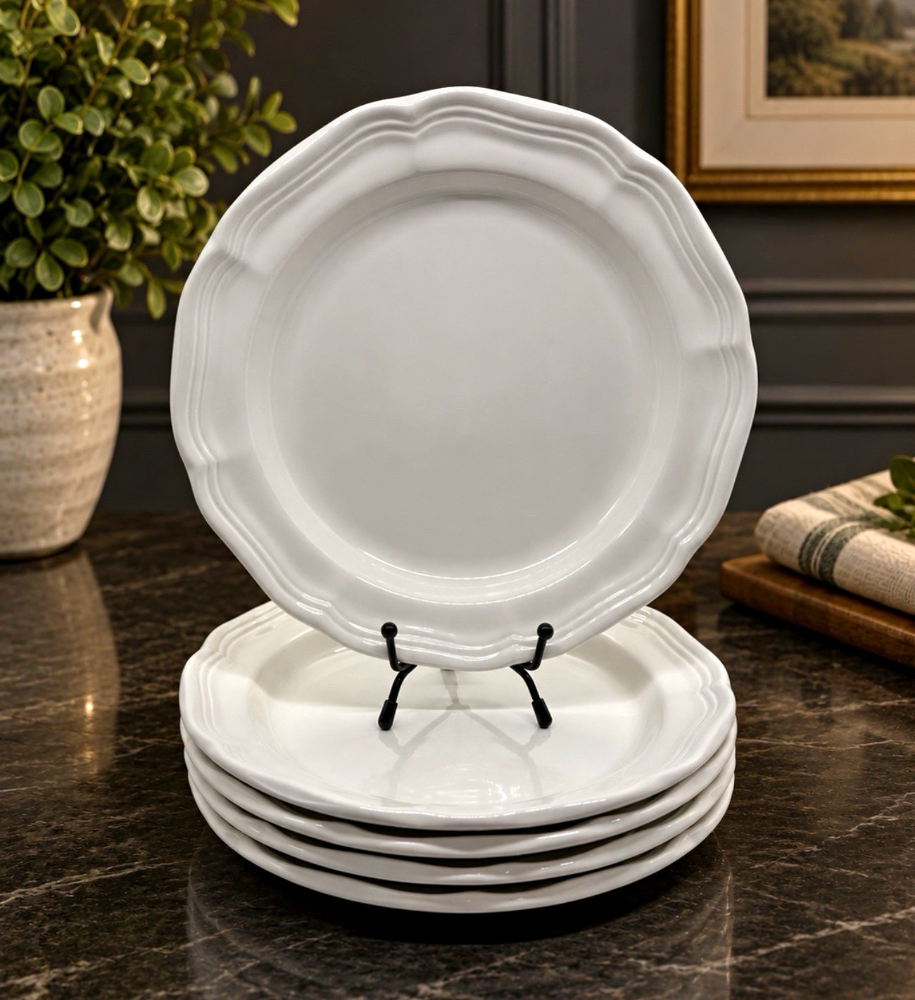 Mikasa French Countryside Set of 5 Dinner Plates White Stoneware F9000