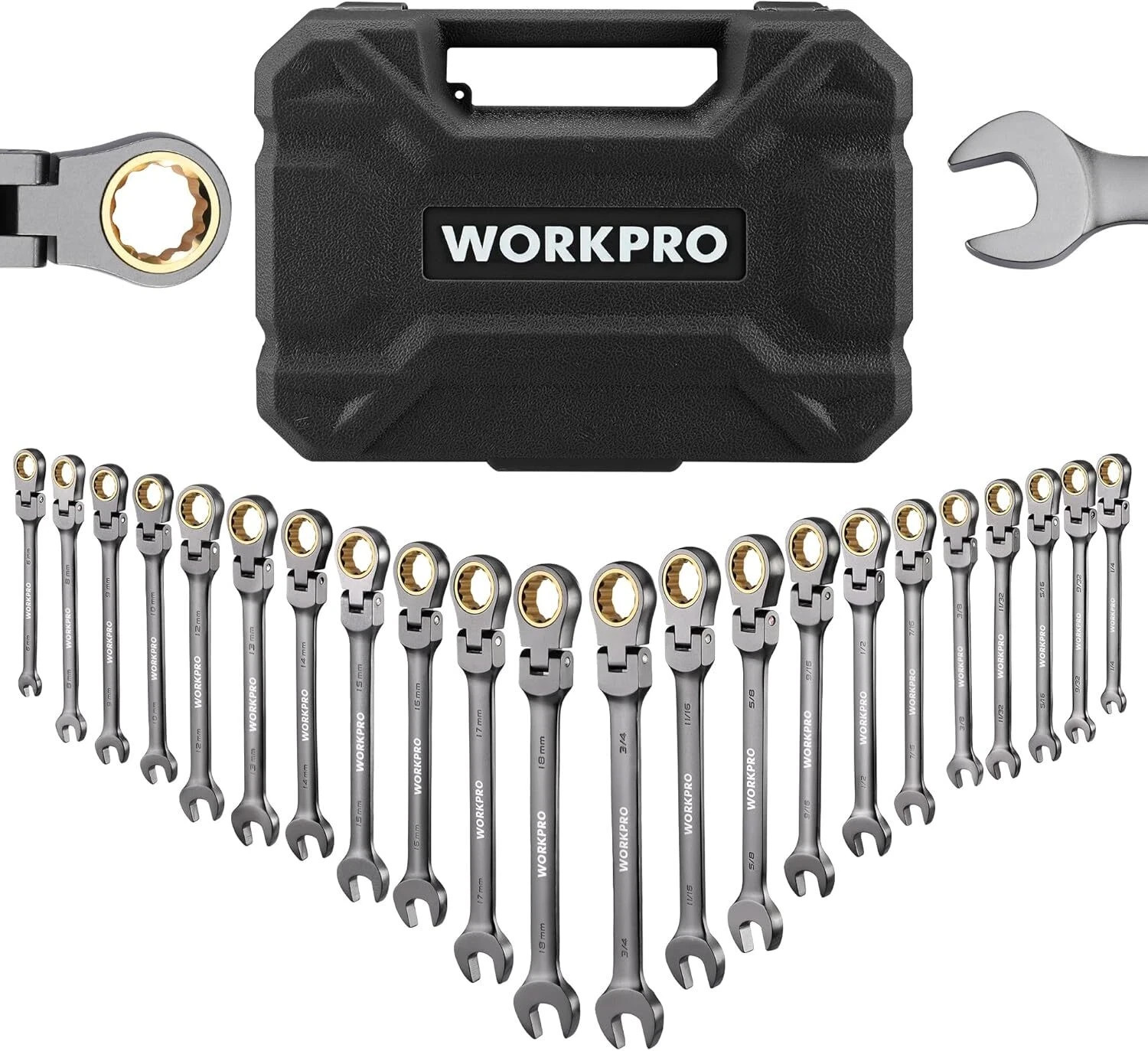 WORKPRO 22-Piece Flex-Head Ratcheting Wrench Set, Ratchet Combination Wrench