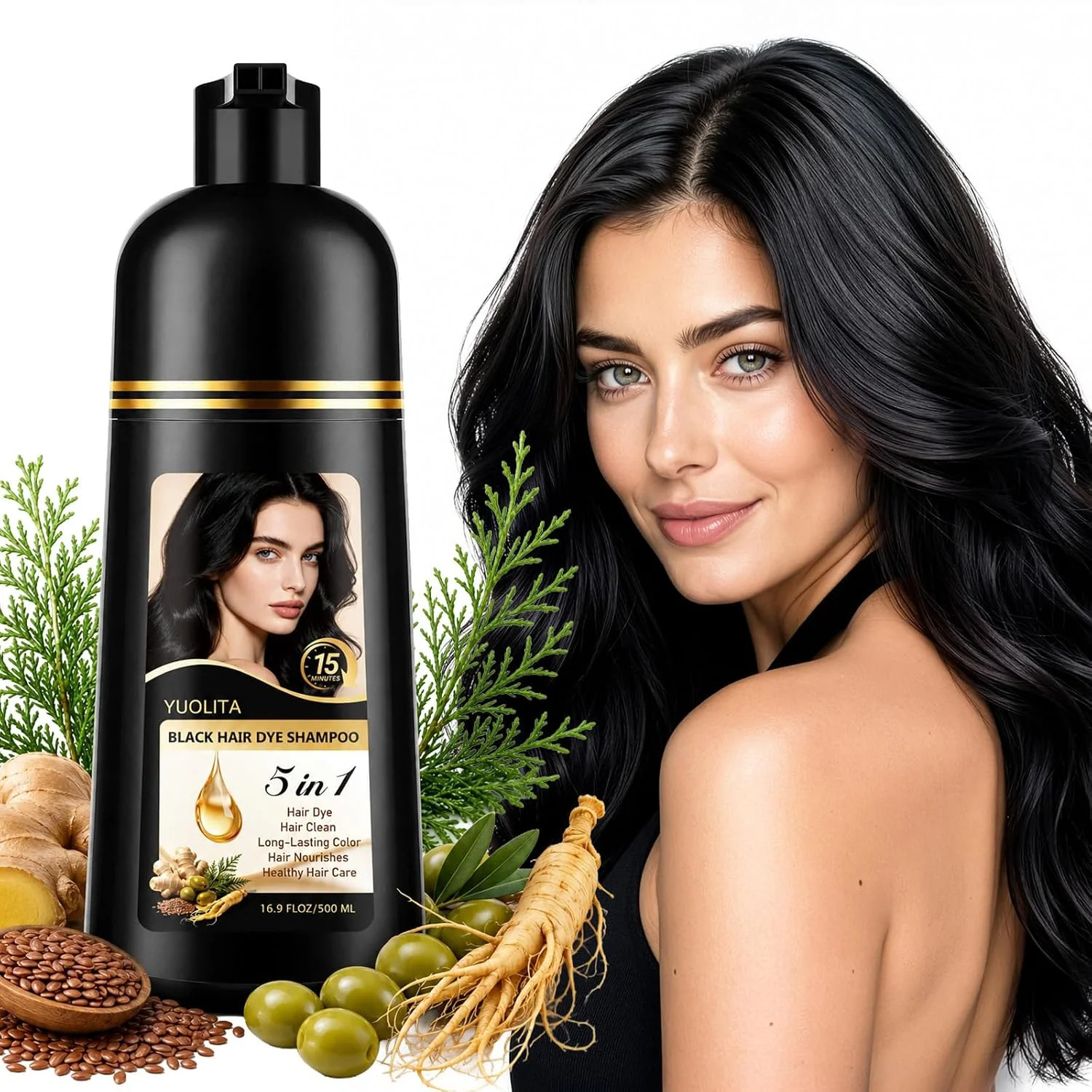 Kiwinz Professional Black Hair Color Shampoo for Men – 5 in 1 Hair Dye Shampo...