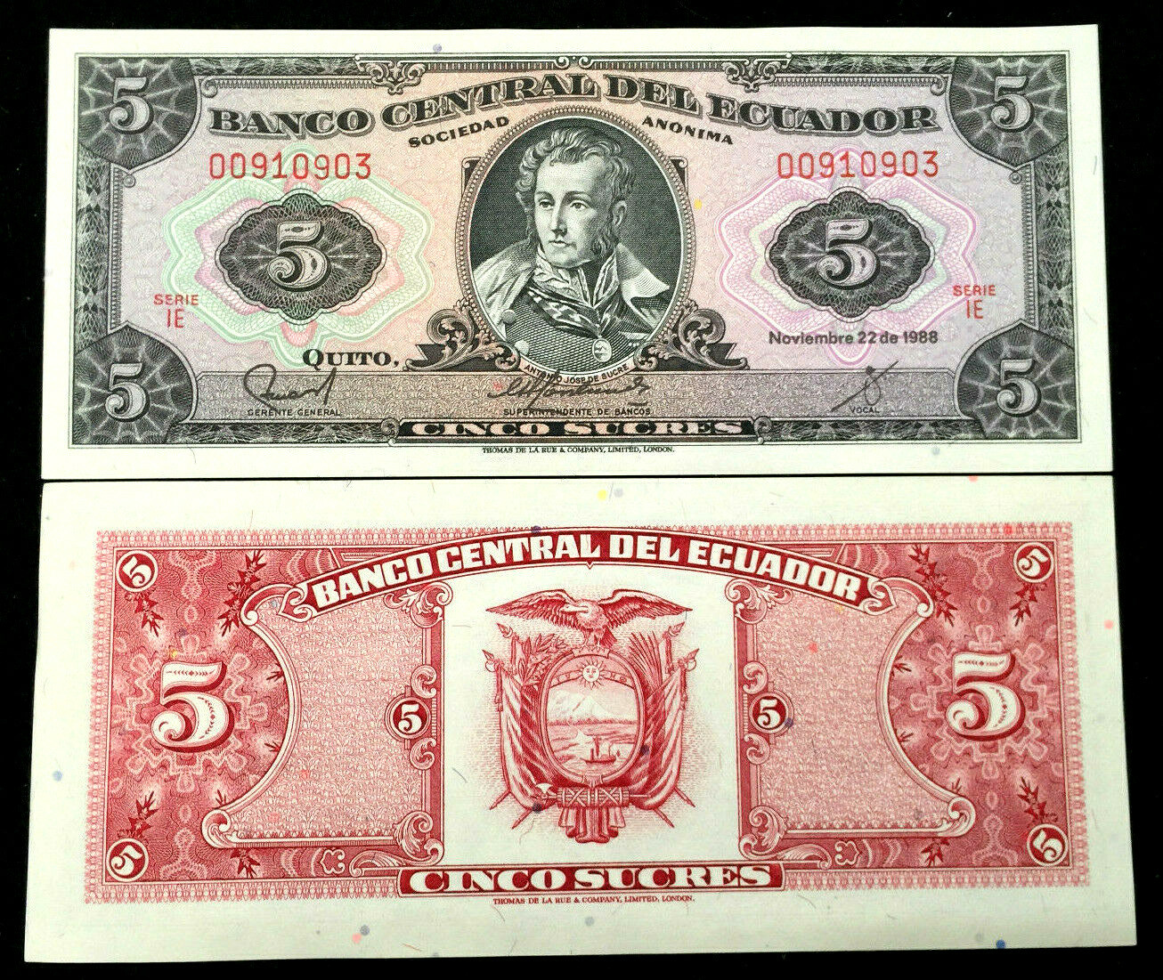 Ecuador 5 Sucres 1988 Banknote World Paper Money UNC Currency 