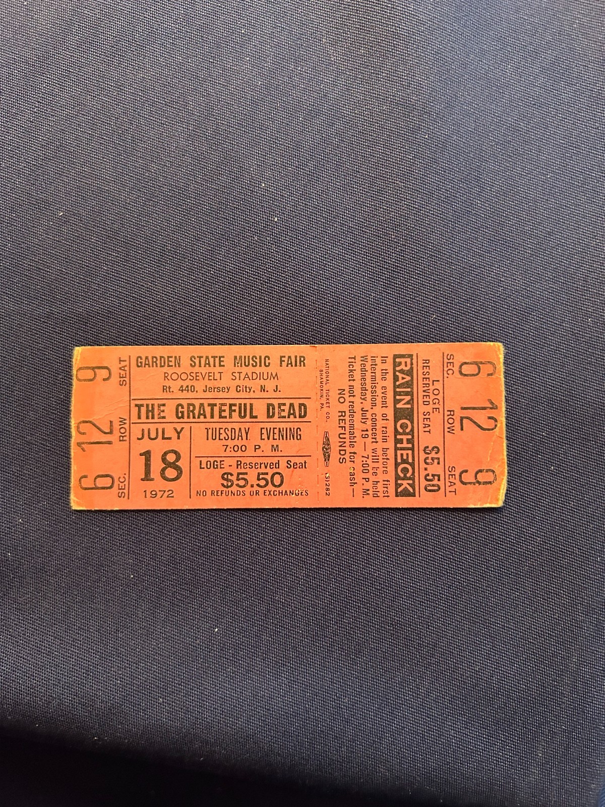 GRATEFUL DEAD July 18 1972 Roosevelt Stadium NJ Complete Unused Concert Ticket