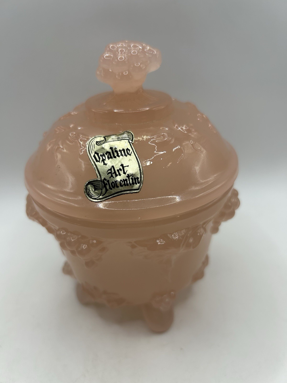 Vintage Opaline Art Florentin Pink Opaline Glass Lidded Trinket Bo