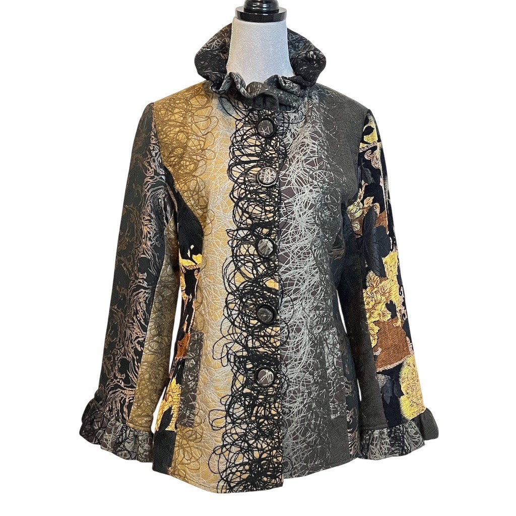 Vtg Inspired Silk Blend Boho Patchwork Jacket M Hippie Winter Witchy Grunge