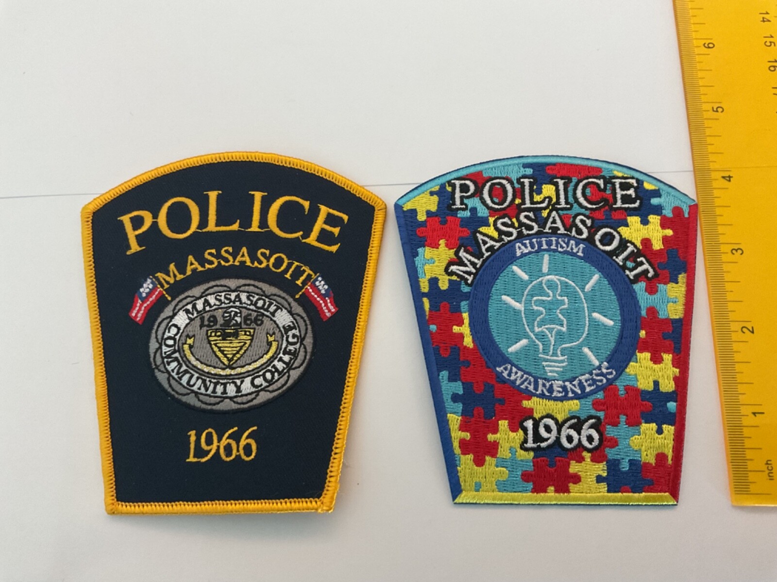 Police Massasoit Massachusetts Community College collectors patch set 2 pieces . Police Massasoit Massachusetts Community College collectors patch set 2 pieces .