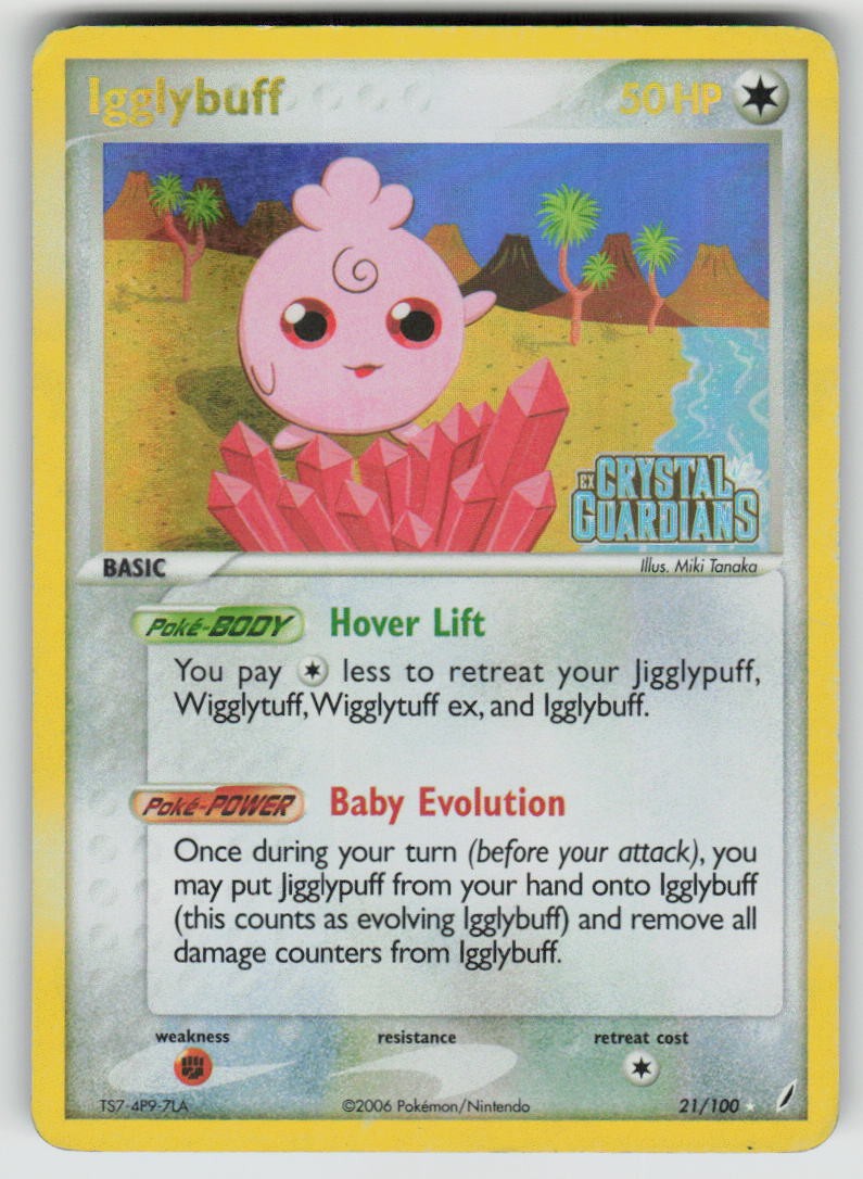 Igglybuff Reverse Holo 21/100 Rare Crystal Guardians Pokemon DMG (dmg on back) Igglybuff Reverse Holo 21/100 Rare Crystal Guardians Pokemon DMG (dmg on back)