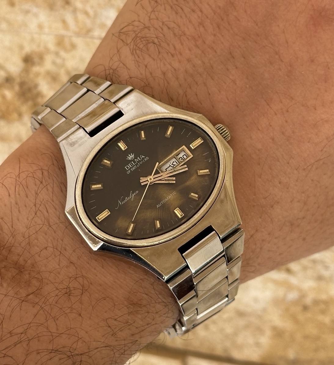 1980\'s Vintage Delma Nostalgia Shimmer Brown Automatic Watch Boxed 43mm Jumbo 1980\'s Vintage Delma Nostalgia Shimmer Brown Automatic Watch Boxed 43mm Jumbo