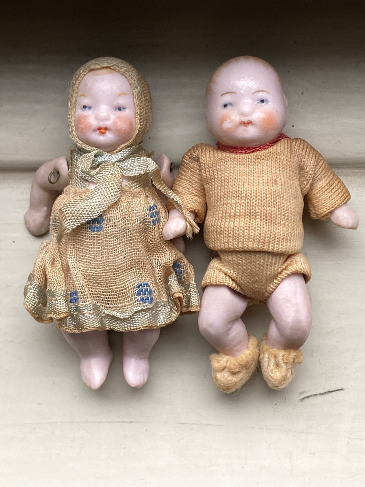 VTG Bisque Baby Figurines Girl Boy Twins Handmade Clothing Porcelain Germany? VTG Bisque Baby Figurines Girl Boy Twins Handmade Clothing Porcelain Germany?