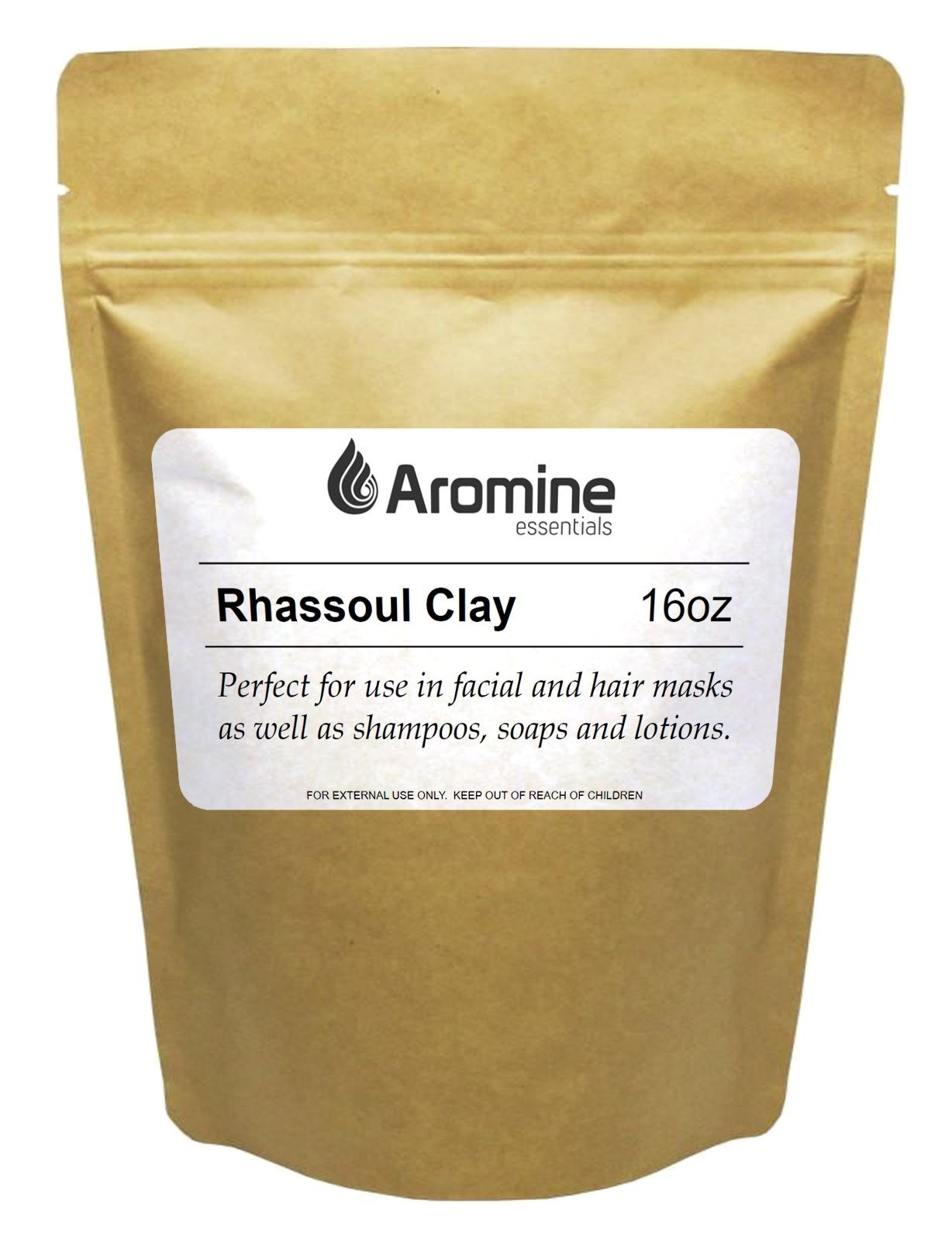 Aromine Rhassoul Clay Powder 16oz Moroccan 16 Ounce (Pack of 1), brown