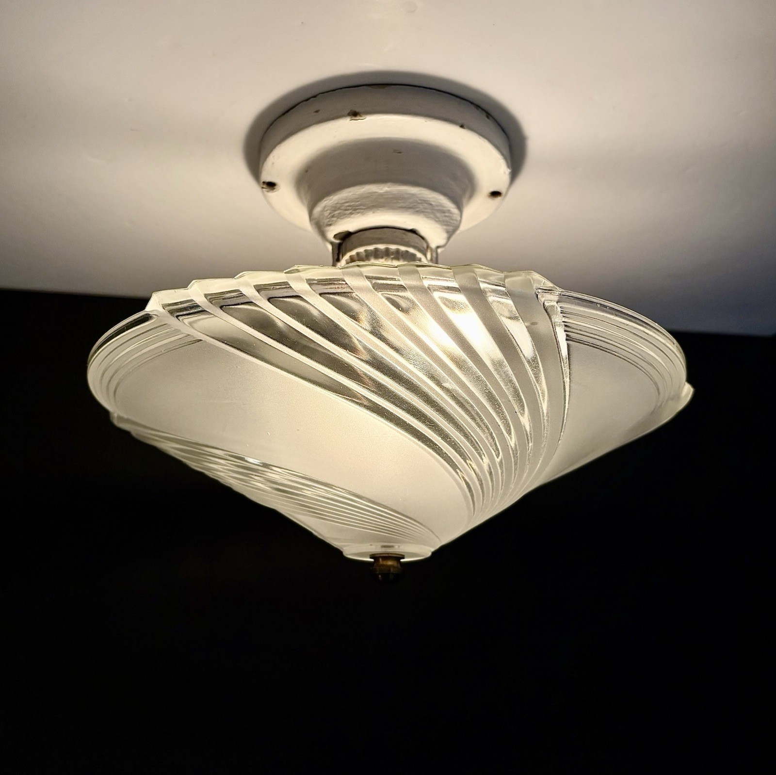 Antique Original 1920s 30s Art Deco Swirling Glass Gatsby Ceiling Light Fixture