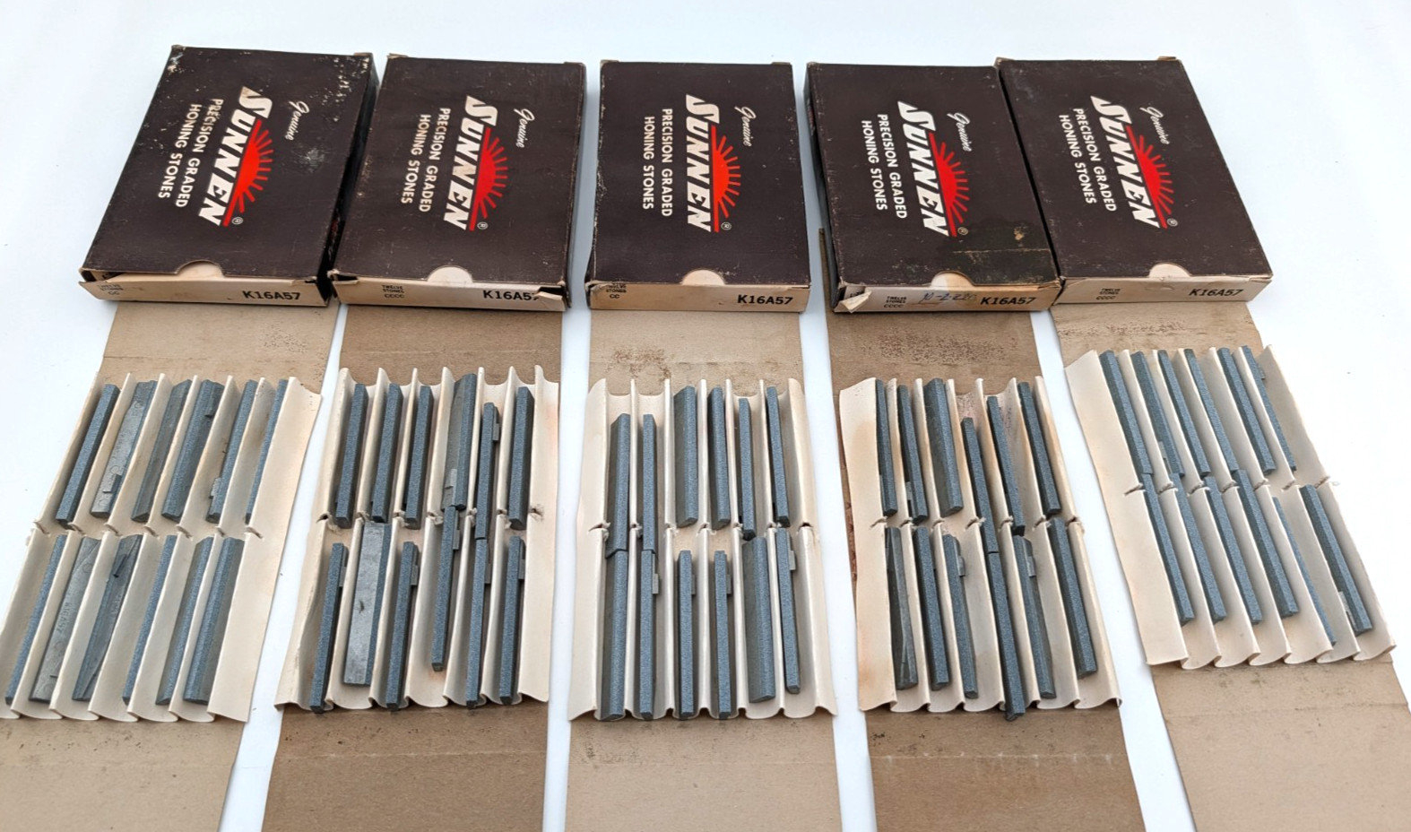 Sunnen K16-A57 Stones - 5 Full Boxes - New Stones (moisture damaged boxes) Sunnen K16-A57 Stones - 5 Full Boxes - New Stones (moisture damaged boxes)