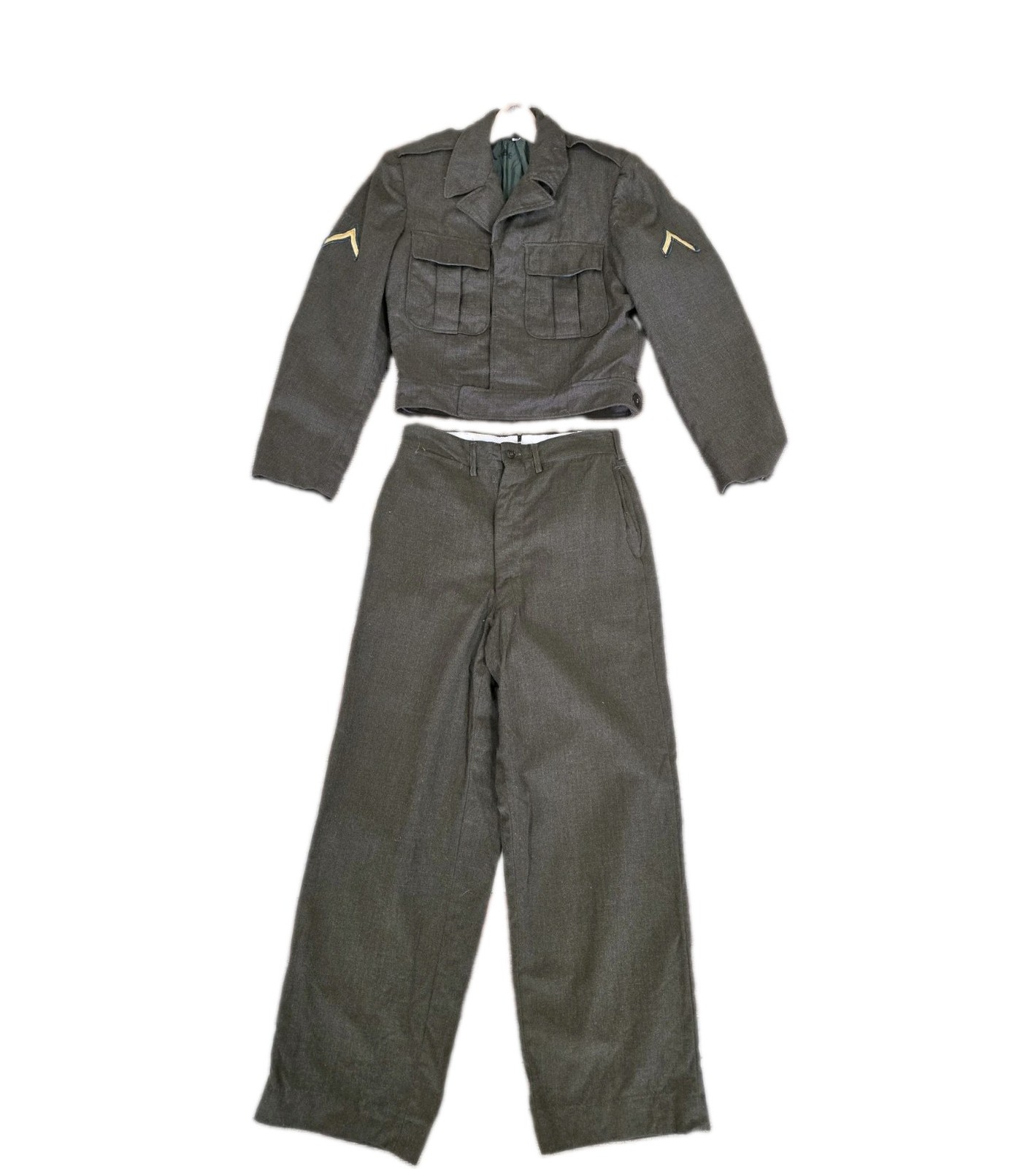 Vintage WWII US Army Ike Jacket & Wool Trousers Uniform Set PFC 36R Military