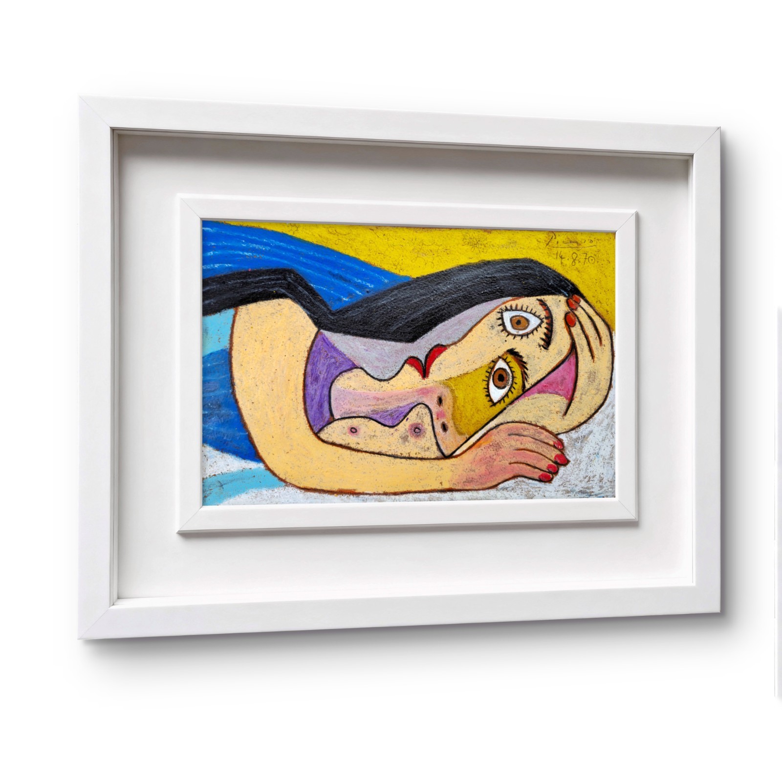 Pablo Picasso Oilstick Painting Hand Signed Modern Art Design Portrait