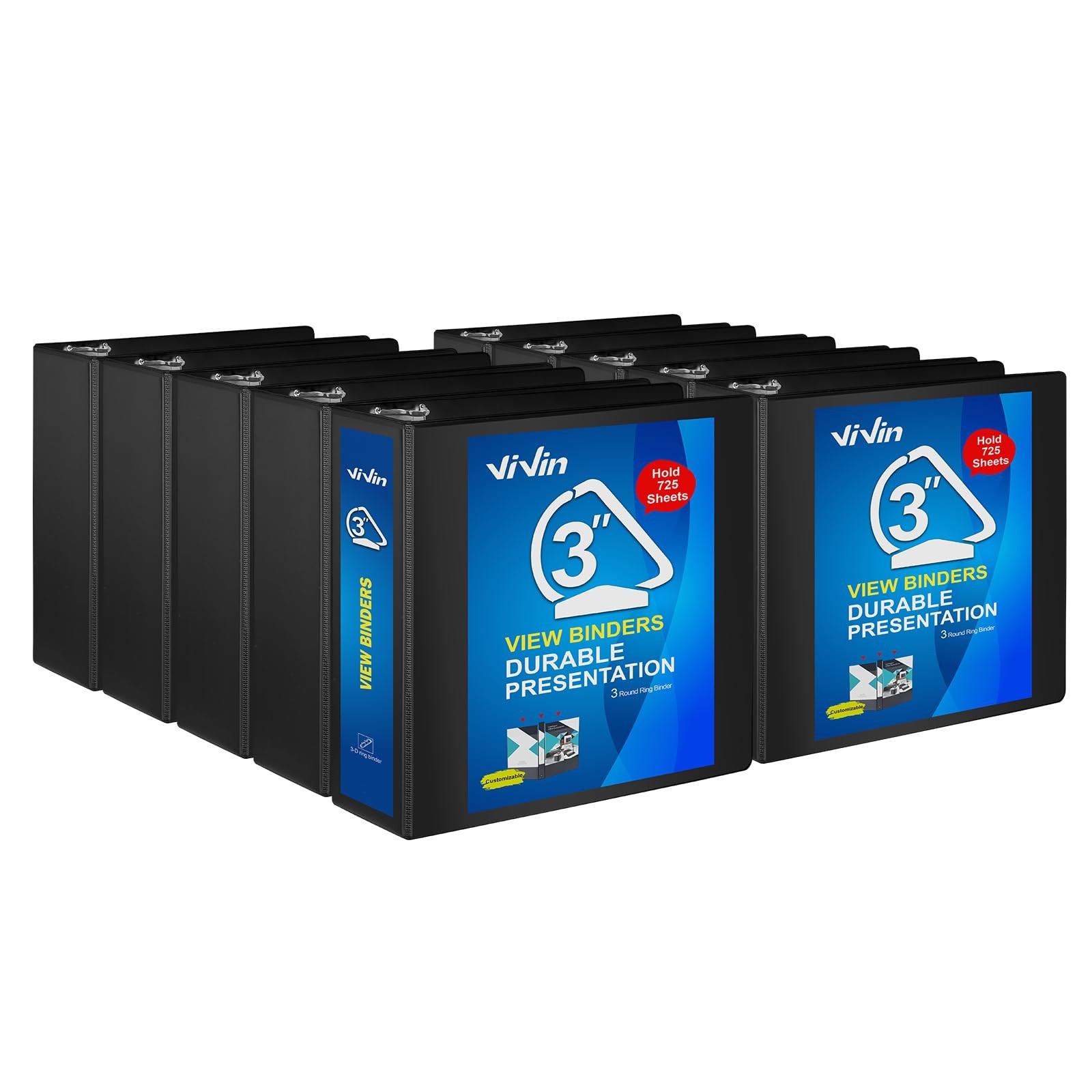 ViVin D Ring View Binder, Black 3 Inch 10 Pack