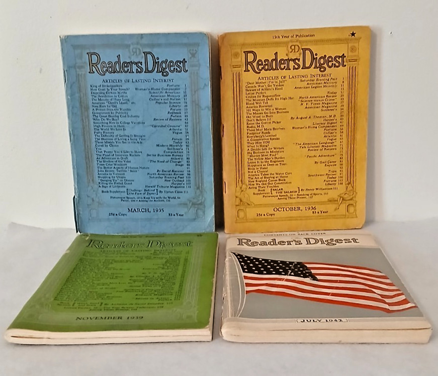 Vintage READER\'S DIGEST Magazine -March 1935, Oct. 1936, Nov. 1939, July 1942 Vintage READER\'S DIGEST Magazine -March 1935, Oct. 1936, Nov. 1939, July 1942