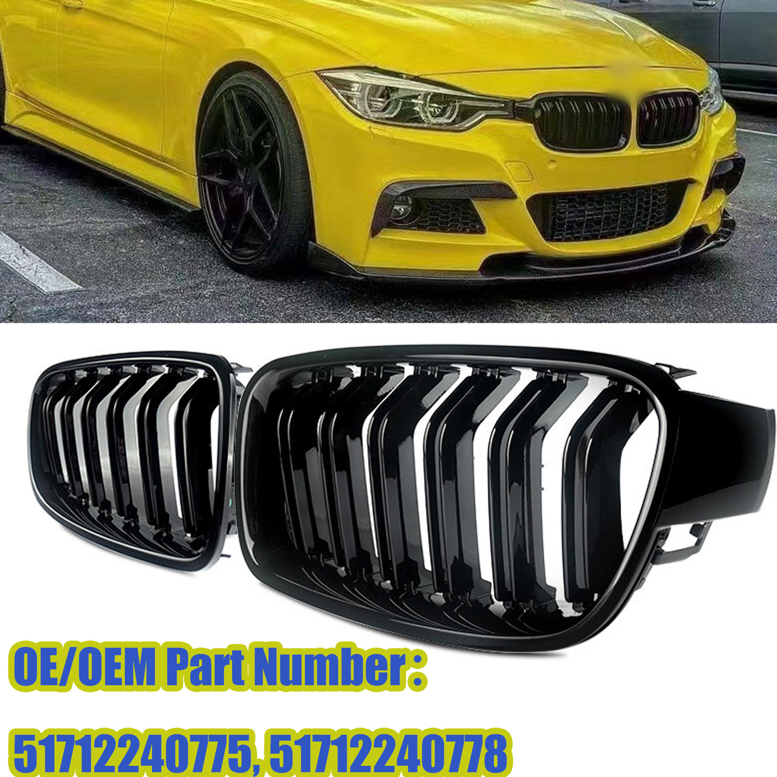 Glossy Black Front Kidney Grille Grill For  2012-2018 BMW F30 3 series 320i 328i