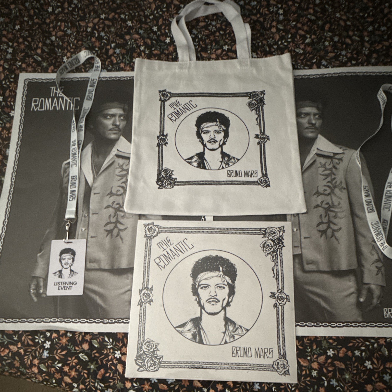Bruno Mars The Romantic Listening Event Memorabilia Set Poster Tote Lanyard