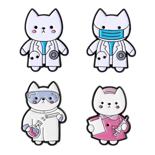Cute Cat Doctor Enamel Pin Medical Nurse Lapel Brooch Backpack Jacket Badge 4 pc