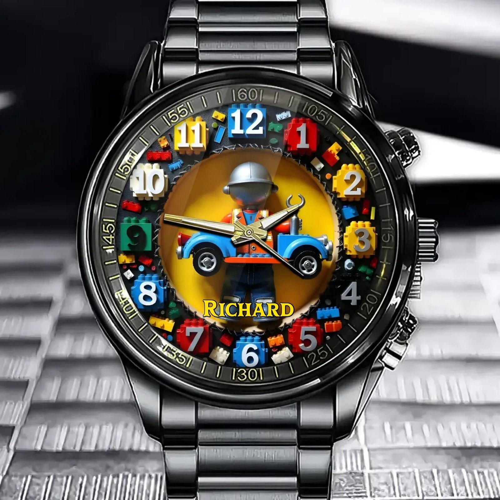Personalized Playful Block Builder Watch - Bright Brick Accent & Construction St